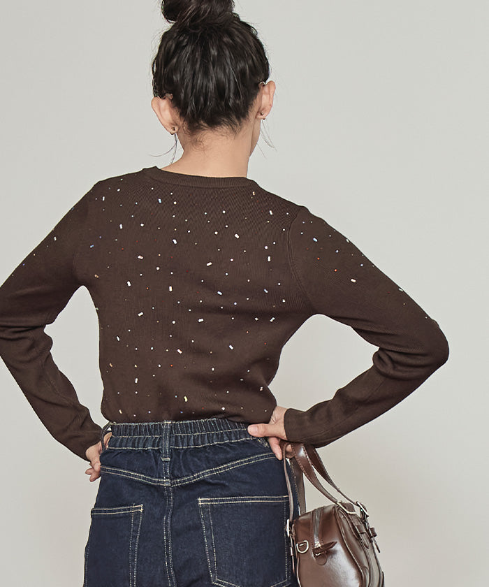 ミエット miette ビジュークルーネックニット （ブラック） ブラック