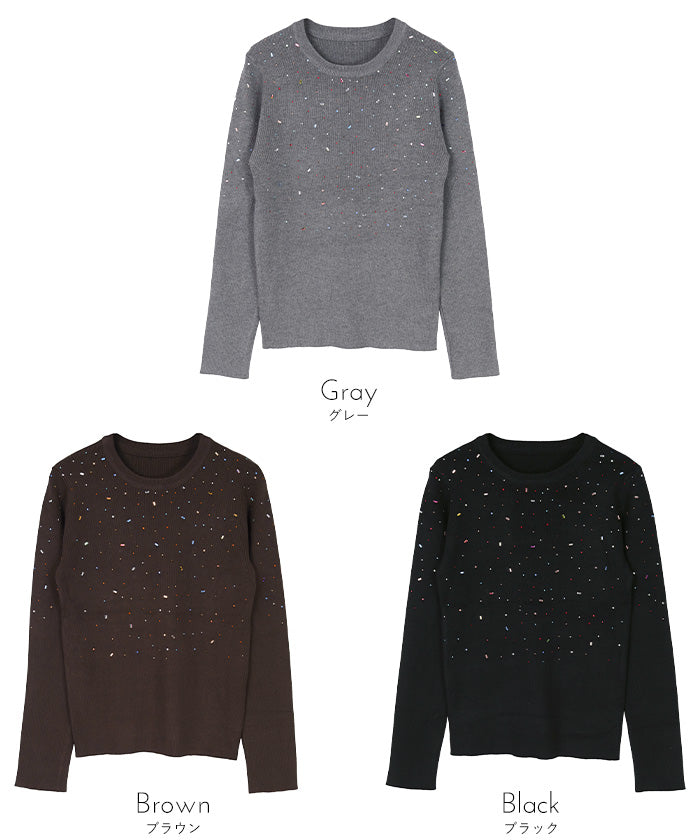 ミエット miette ビジュークルーネックニット （ブラック） ブラック