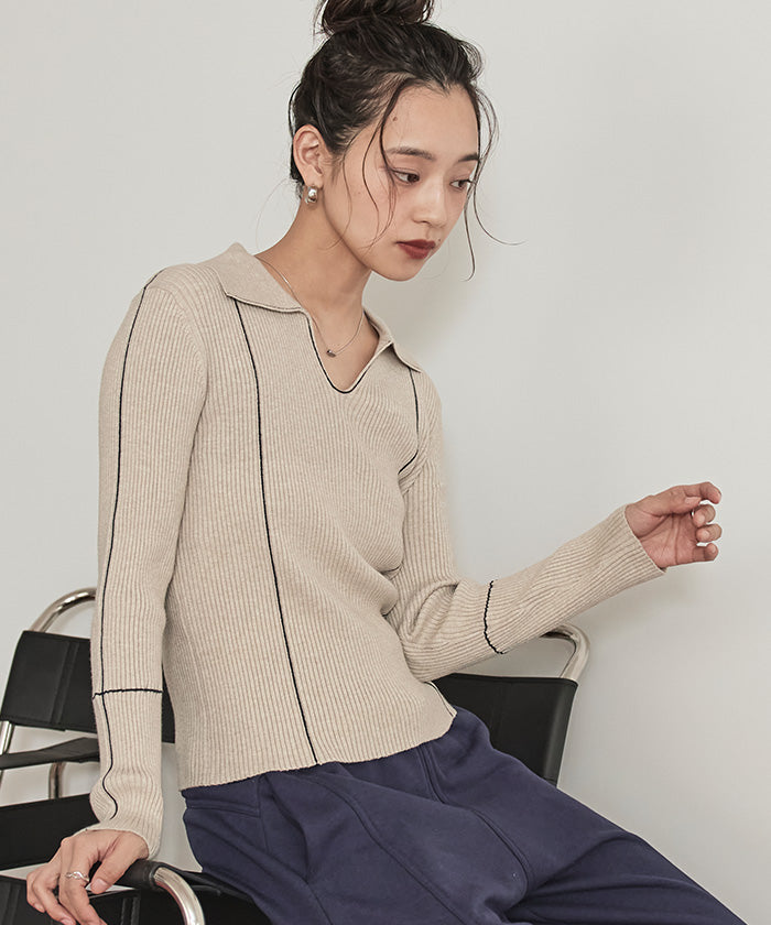 ミエット miette 襟付きスキッパーニット （ライトブルー） ライトブルー
