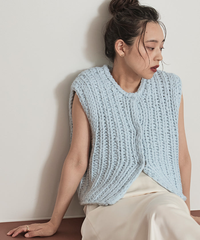 ミエット miette ローゲージハンドニットベスト （アイボリー） アイボリー