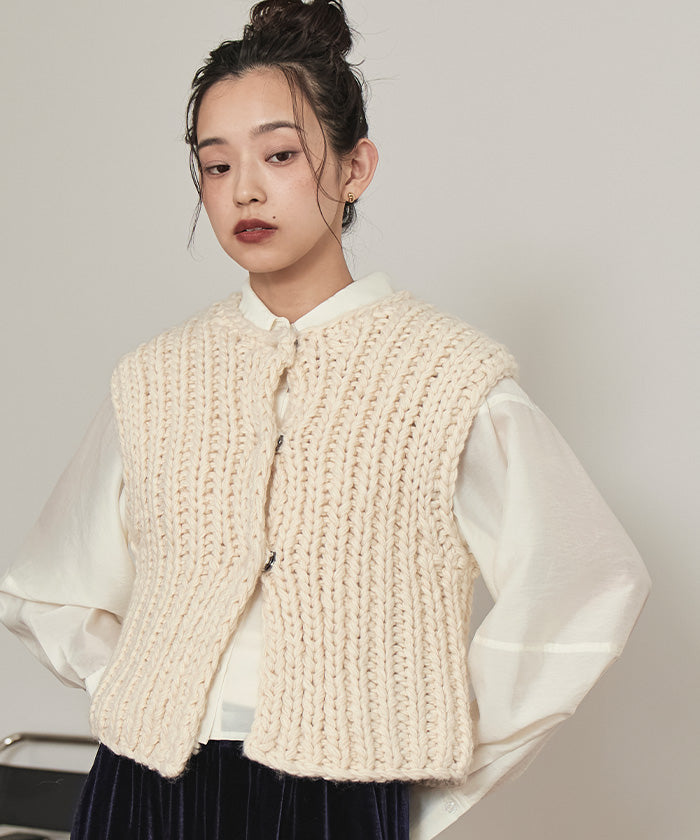 ミエット miette ローゲージハンドニットベスト （アイボリー） アイボリー