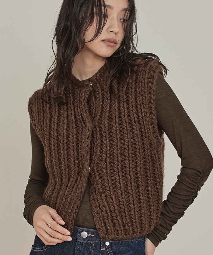 ミエット miette ローゲージハンドニットベスト （アイボリー） アイボリー