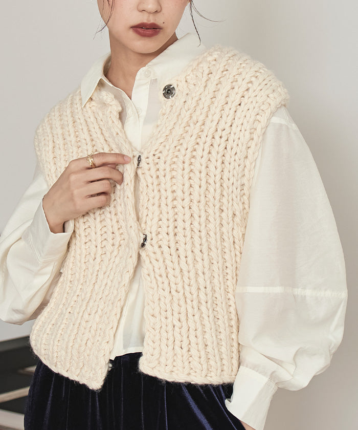 ミエット miette ローゲージハンドニットベスト （アイボリー） アイボリー