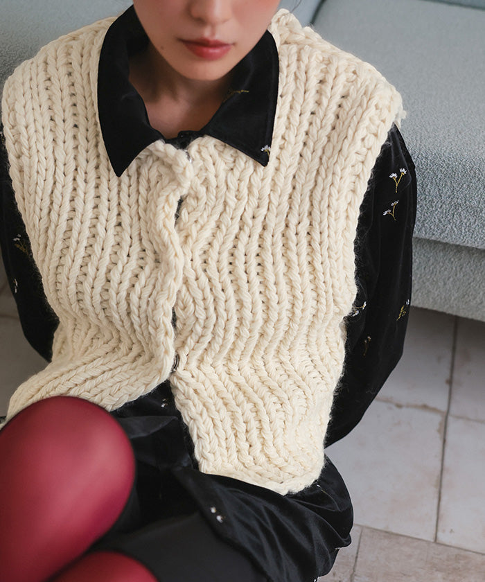 ミエット miette ローゲージハンドニットベスト （アイボリー） アイボリー