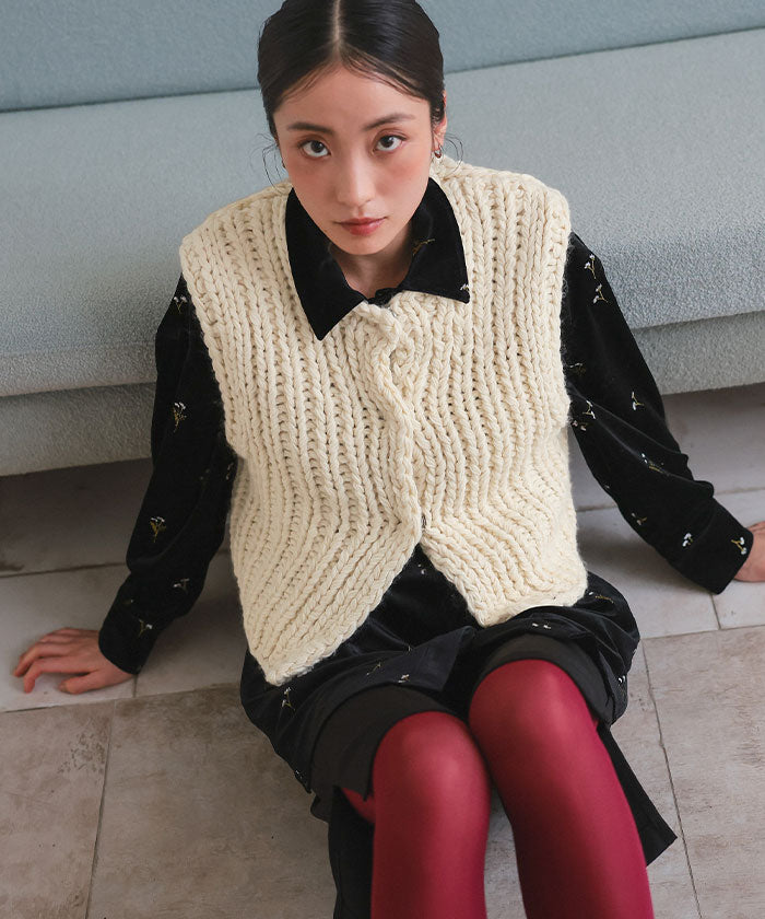 ミエット miette ローゲージハンドニットベスト （アイボリー） アイボリー