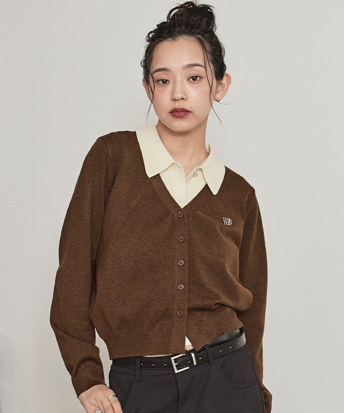 ミエット miette 襟付きトップスセットニットカーディガン （チャコール） チャコール