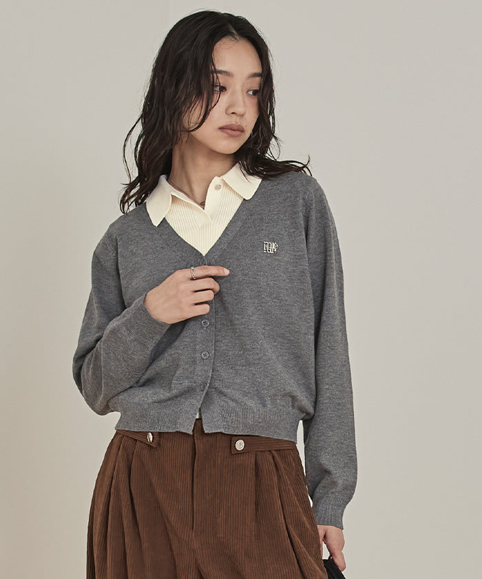 ミエット miette 襟付きトップスセットニットカーディガン （チャコール） チャコール