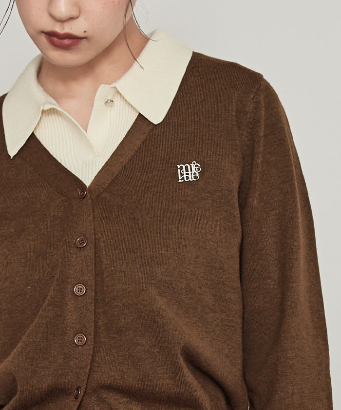 ミエット miette 襟付きトップスセットニットカーディガン （チャコール） チャコール