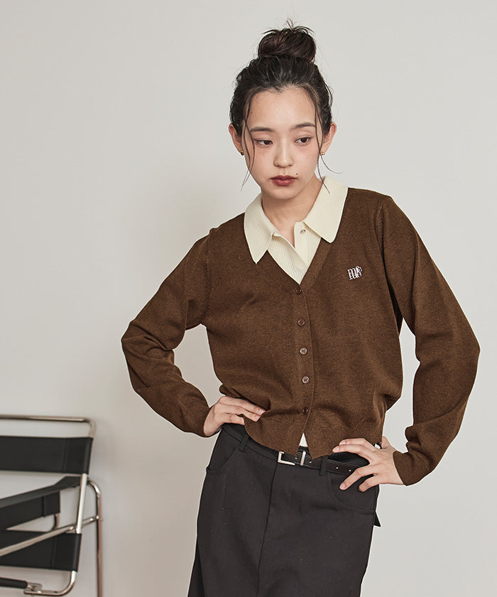 ミエット miette 襟付きトップスセットニットカーディガン （チャコール） チャコール