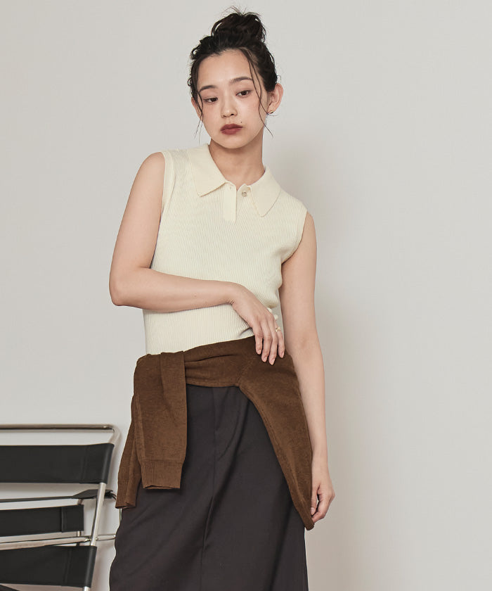 ミエット miette 襟付きトップスセットニットカーディガン （チャコール） チャコール