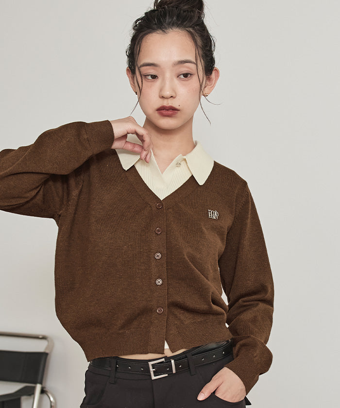 ミエット miette 襟付きトップスセットニットカーディガン （チャコール） チャコール