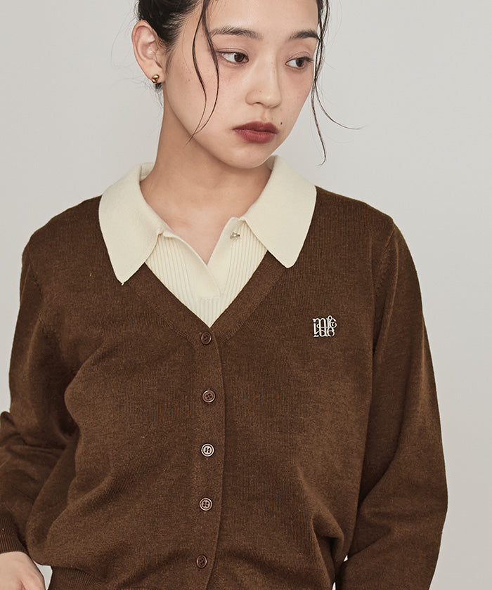 ミエット miette 襟付きトップスセットニットカーディガン （チャコール） チャコール