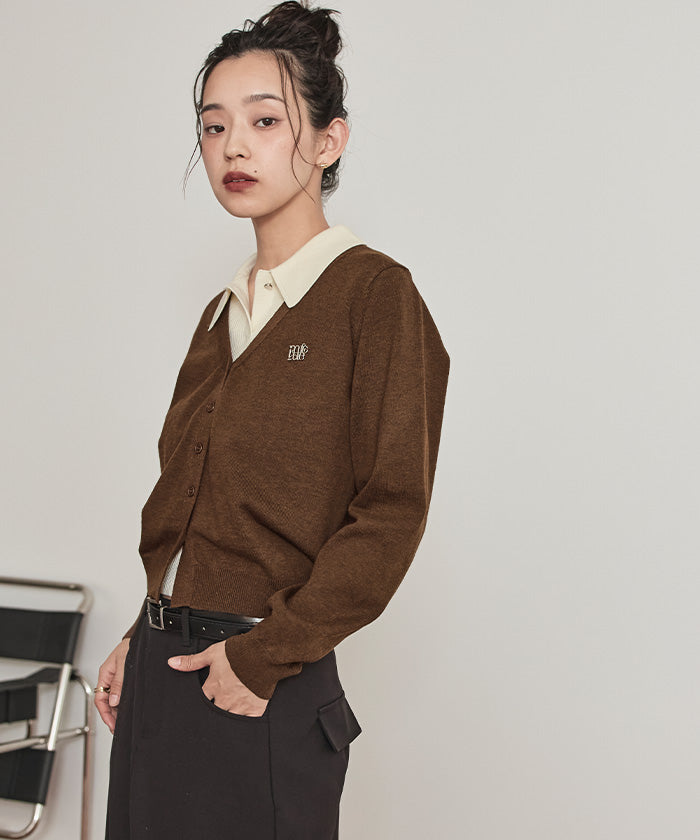 ミエット miette 襟付きトップスセットニットカーディガン （チャコール） チャコール