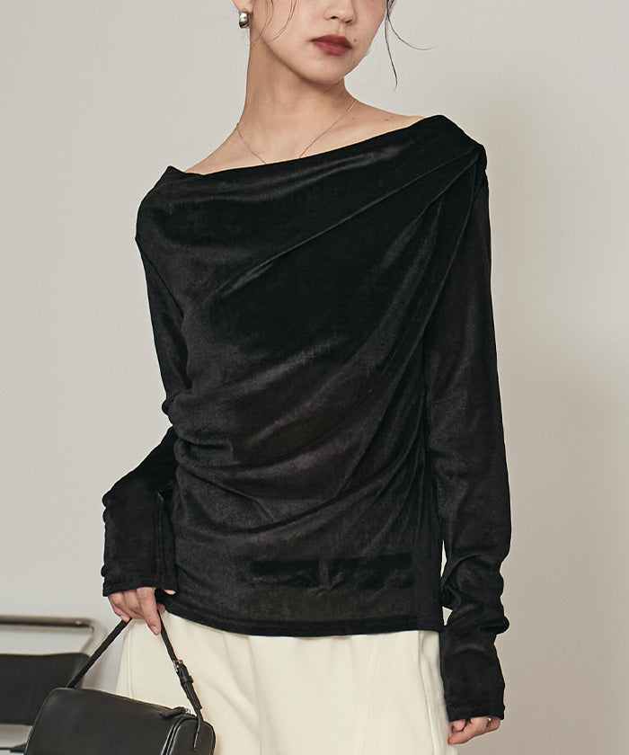 ミエット miette シアーベロアドレープトップス （オフホワイト） オフホワイト