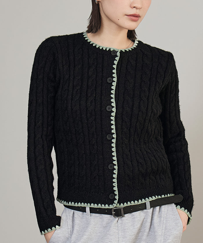 ミエット miette 配色ステッチケーブルニットカーディガン （レッド） レッド