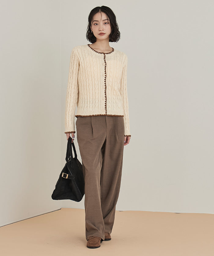 ミエット miette 配色ステッチケーブルニットカーディガン （レッド） レッド