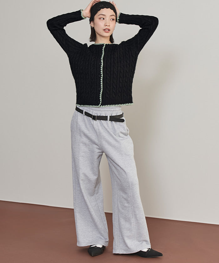 ミエット miette 配色ステッチケーブルニットカーディガン （レッド） レッド