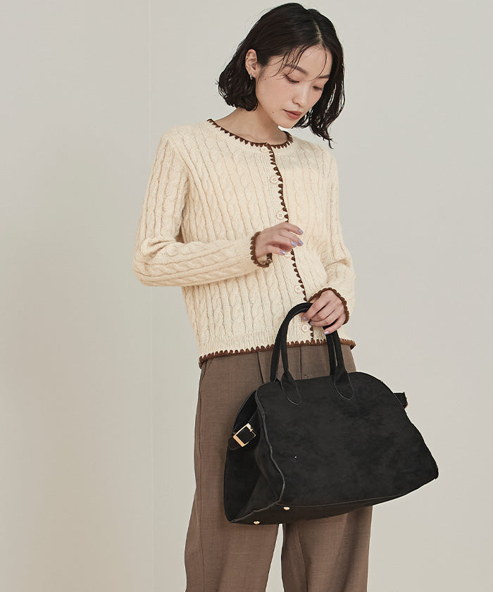 ミエット miette 配色ステッチケーブルニットカーディガン （レッド） レッド