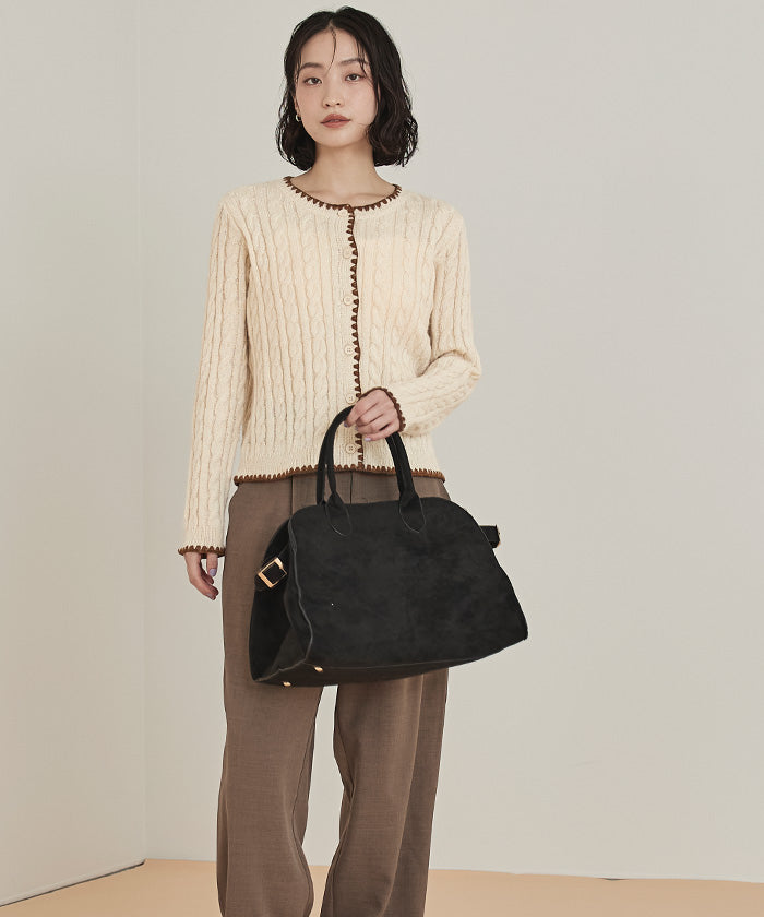 ミエット miette 配色ステッチケーブルニットカーディガン （レッド） レッド