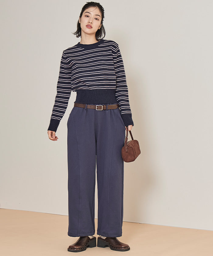 ミエット miette ショール付きマルチボーダーニット （ライトブルー） ライトブルー