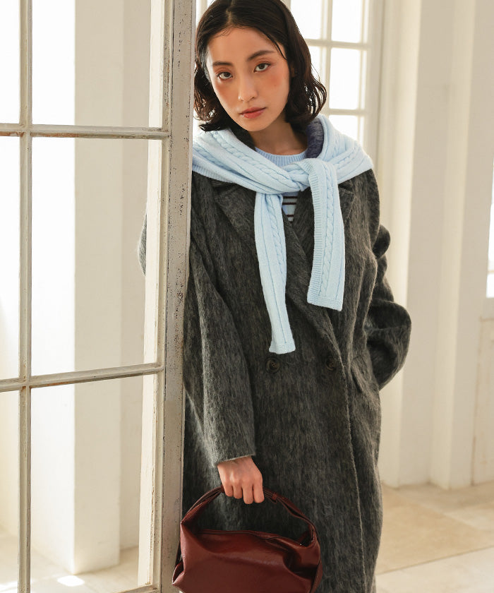 ミエット miette ショール付きマルチボーダーニット （ライトブルー） ライトブルー