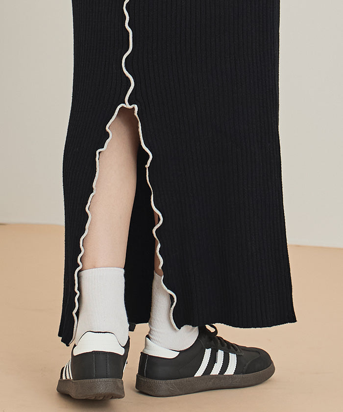 ミエット miette 配色メローリブスカート （ブラック） ブラック