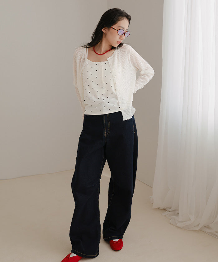 ミエット miette シアーカーディガンドットキャミセット （オフホワイト） オフホワイト