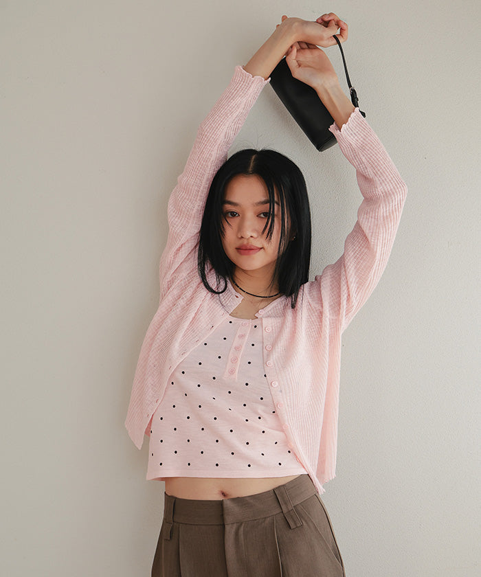 ミエット miette シアーカーディガンドットキャミセット （オフホワイト） オフホワイト