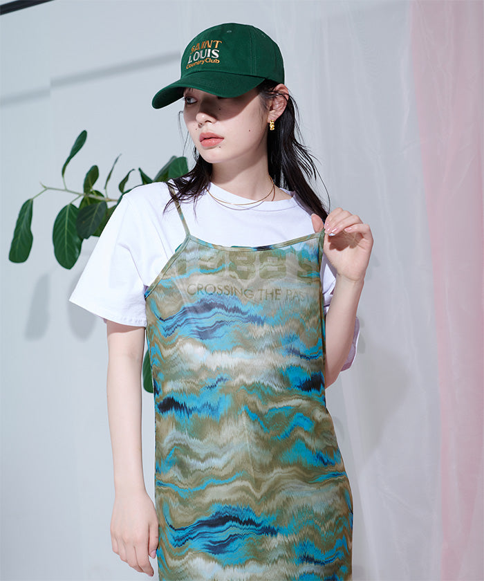 ミエット miette ニュアンス柄シアーキャミワンピース