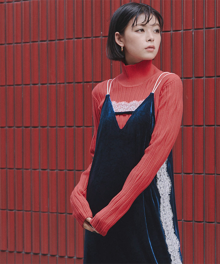 ミエット miette サイドレースベロアキャミソールワンピース