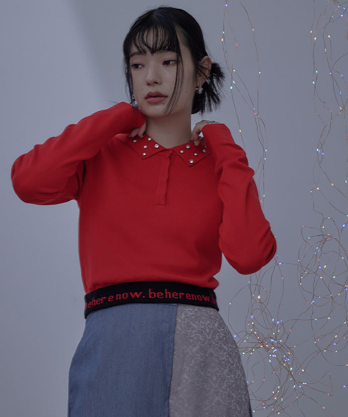 Miette Jewel Color Hem Logo Polo Knit