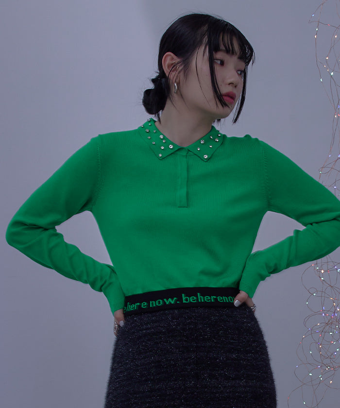 Miette Jewel Color Hem Logo Polo Knit