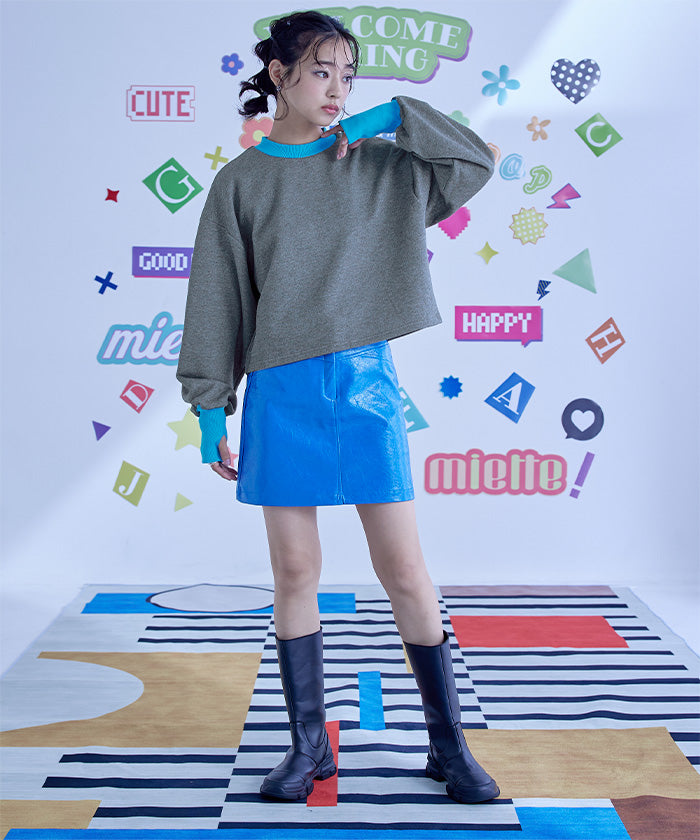 ミエット miette ラメ裏毛配色リブショートプルオーバー （グレー） グレー