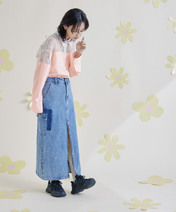 ミエット miette レース切替ボーダーシャツ