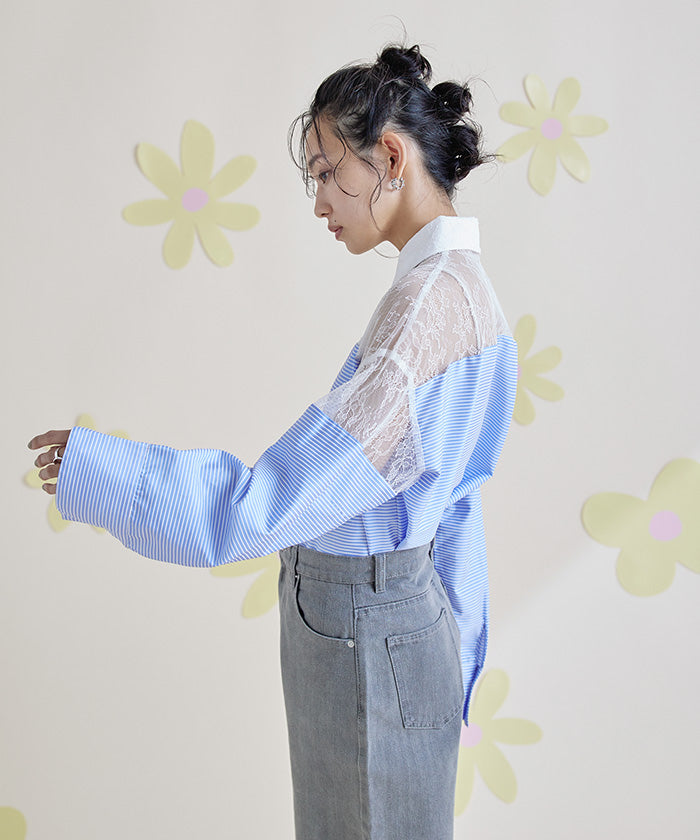 ミエット miette レース切替ボーダーシャツ