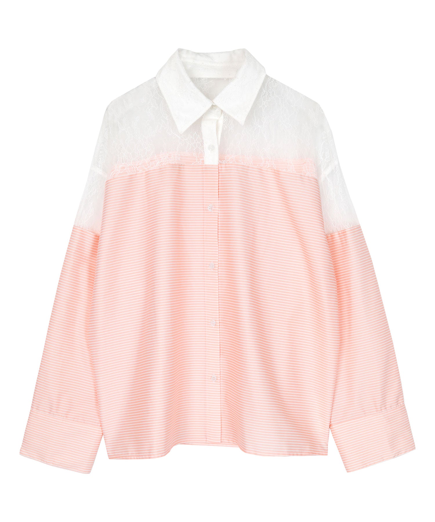 ミエット miette レース切替ボーダーシャツ （ライトブルー） ライトブルー