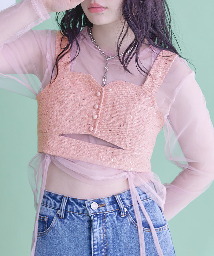 Miette Front Cut Sequin Tweed Bustier