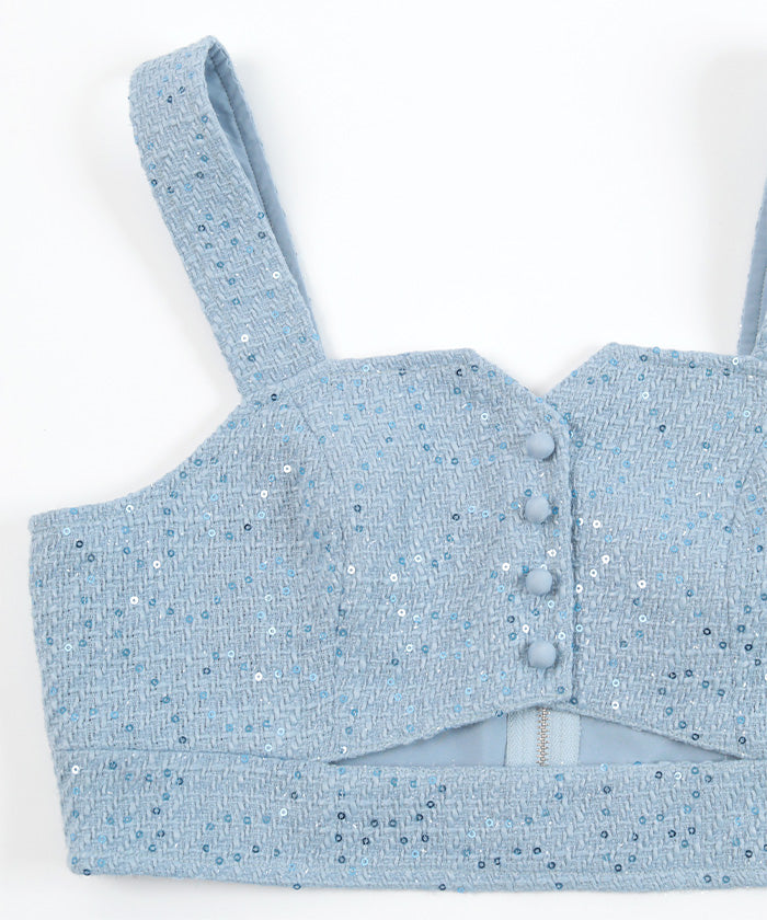 Miette Front Cut Sequin Tweed Bustier