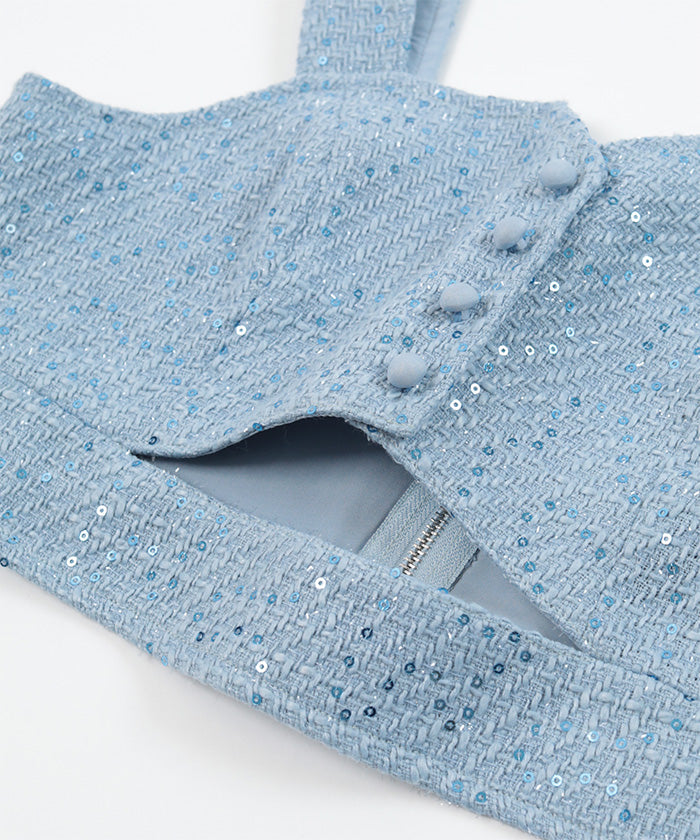 Miette Front Cut Sequin Tweed Bustier