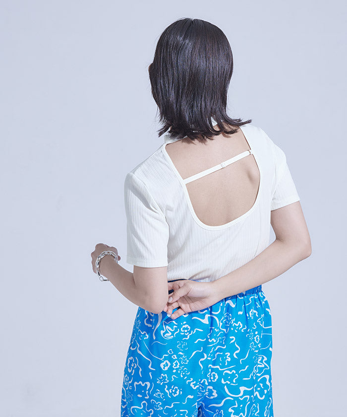 ミエット miette バックオープンリブトップス