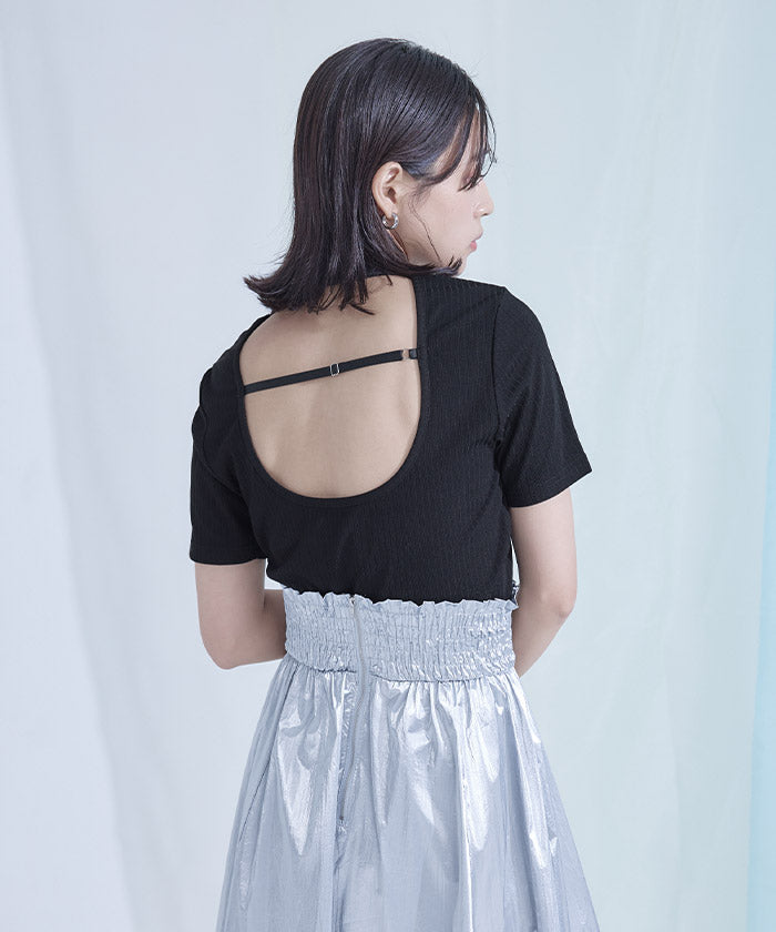 ミエット miette バックオープンリブトップス