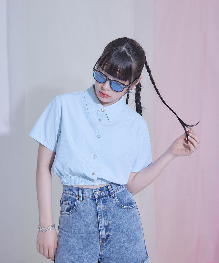 ミエット miette ビジューボタンクロップドシャツ
