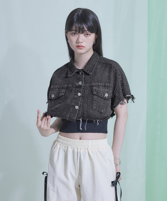 ミエット miette 半袖クロップドデニムジャケット