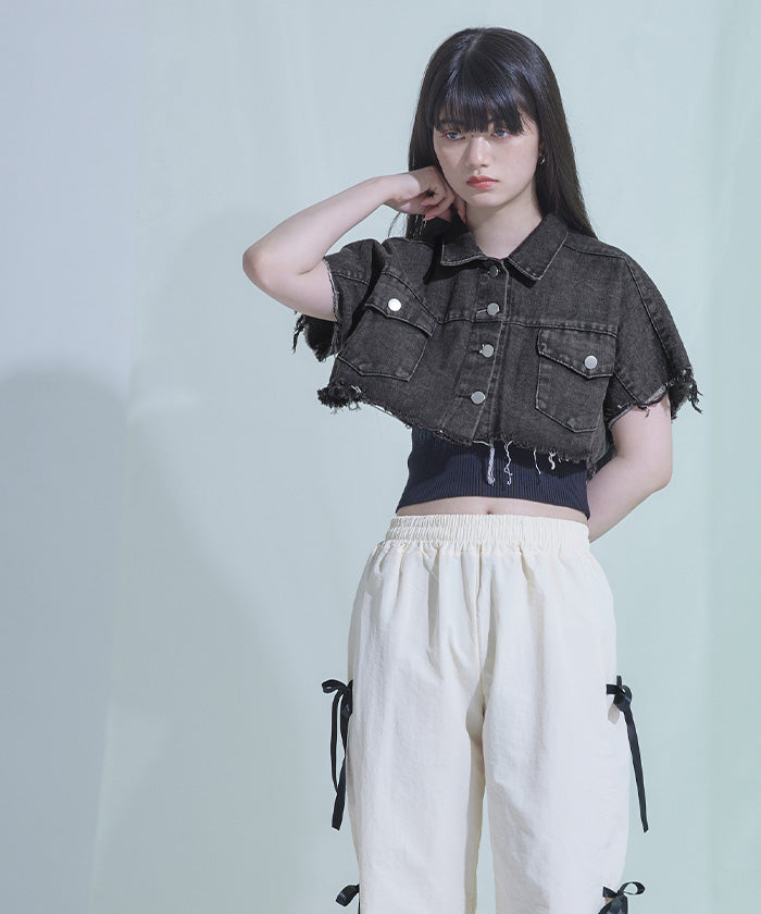 ミエット miette 半袖クロップドデニムジャケット