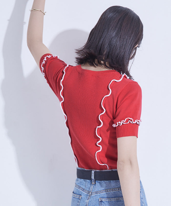 ミエット miette 配色メロー切替トップス （ブラック） ブラック