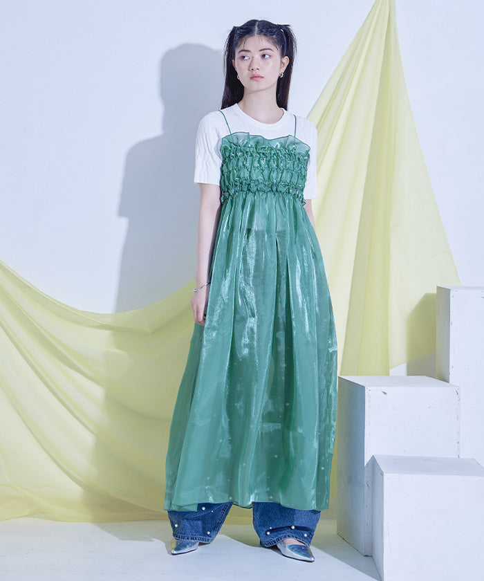 ミエット miette シャイニーシアーキャミソールワンピース