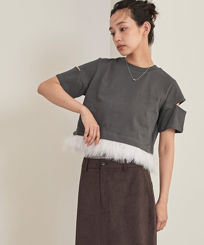 ミエット miette フェザークロップドTシャツ （チャコール） チャコール
