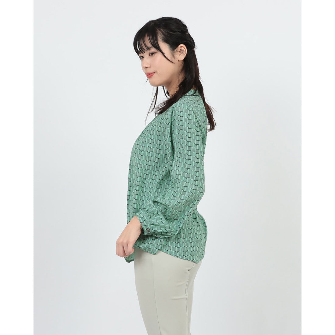 ミ・デゥー mi・deu・・・ モザイク柄フロントタックブラウス （ミント） ミント
