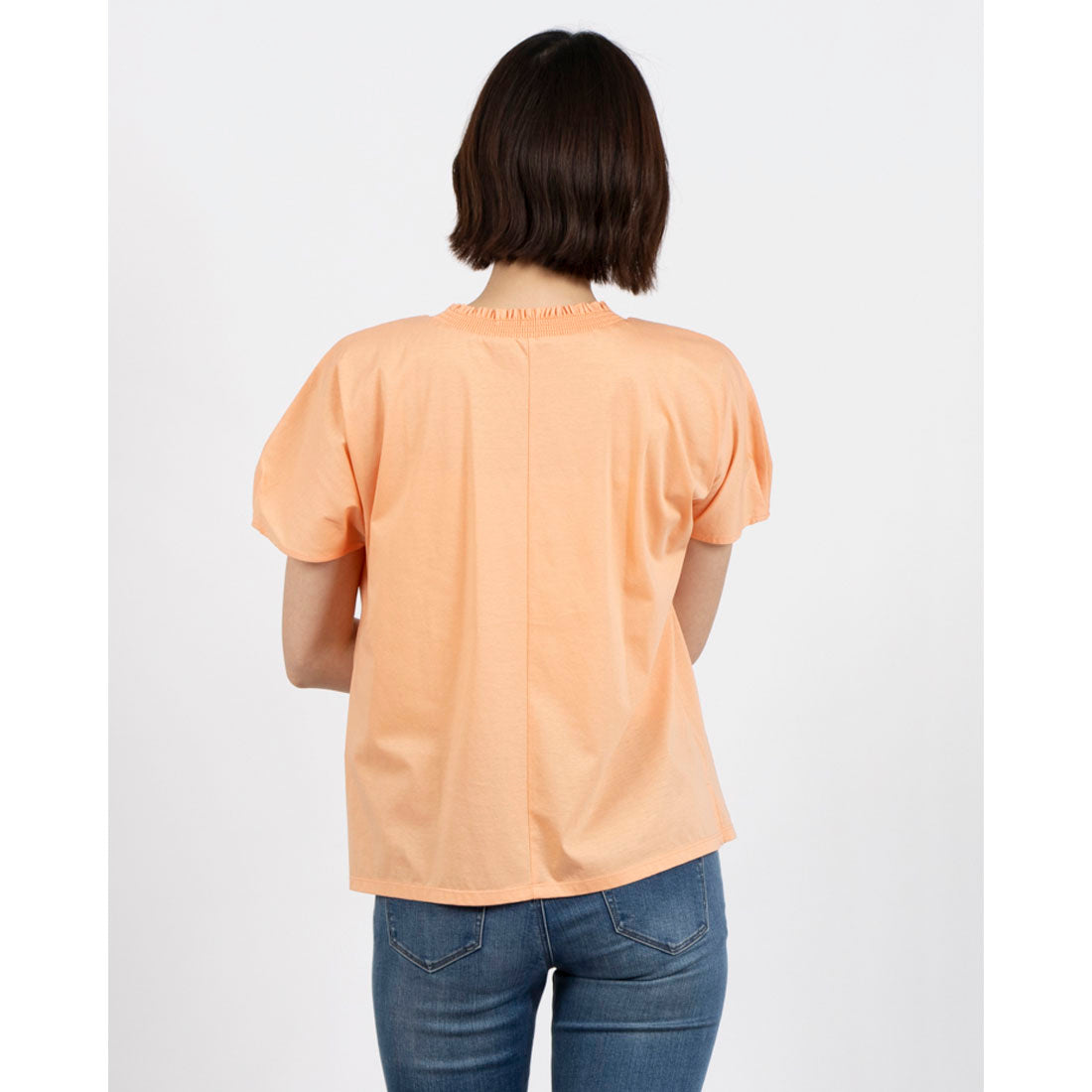 ミ・デゥー mi･deu･･･ シャーリンク衿半袖Tシャツ （オレンジ） オレンジ