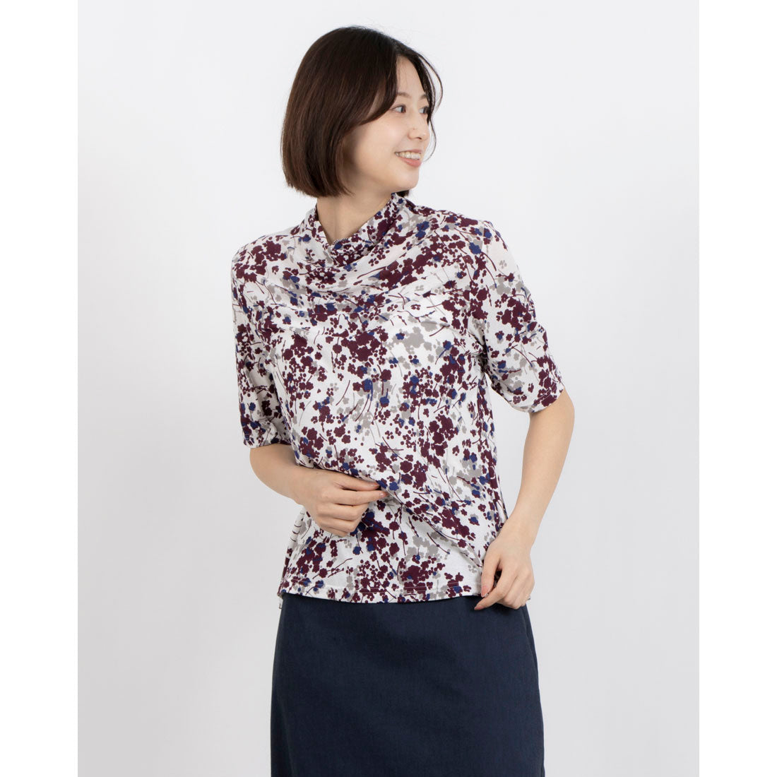 ミ・デゥー mi･deu･･･ 小花綿ガーゼHN半袖PO （エンジ） エンジ